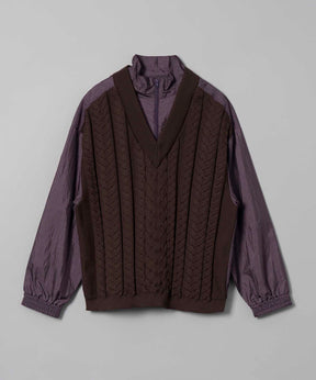 Cable Knit Combination Prime-Over Woven Shirt Half-Zip Pullover