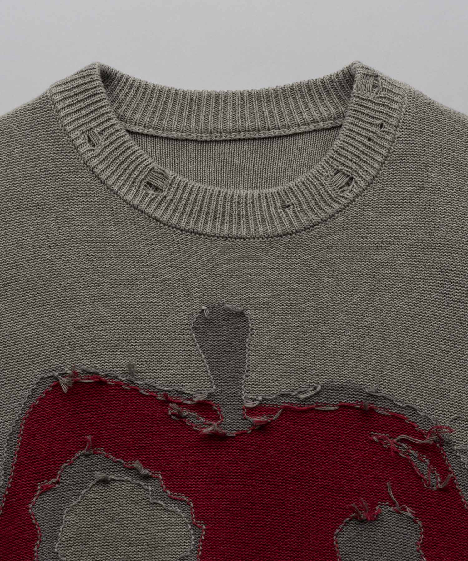 「Halloween Apple」 Pigment Dyed Intarsia Knit Pullover