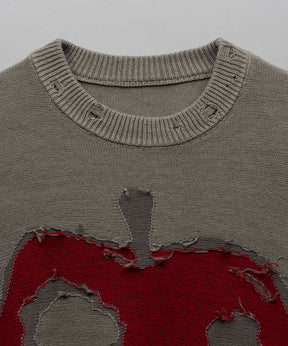 「Halloween Apple」 Pigment Dyed Intarsia Knit Pullover