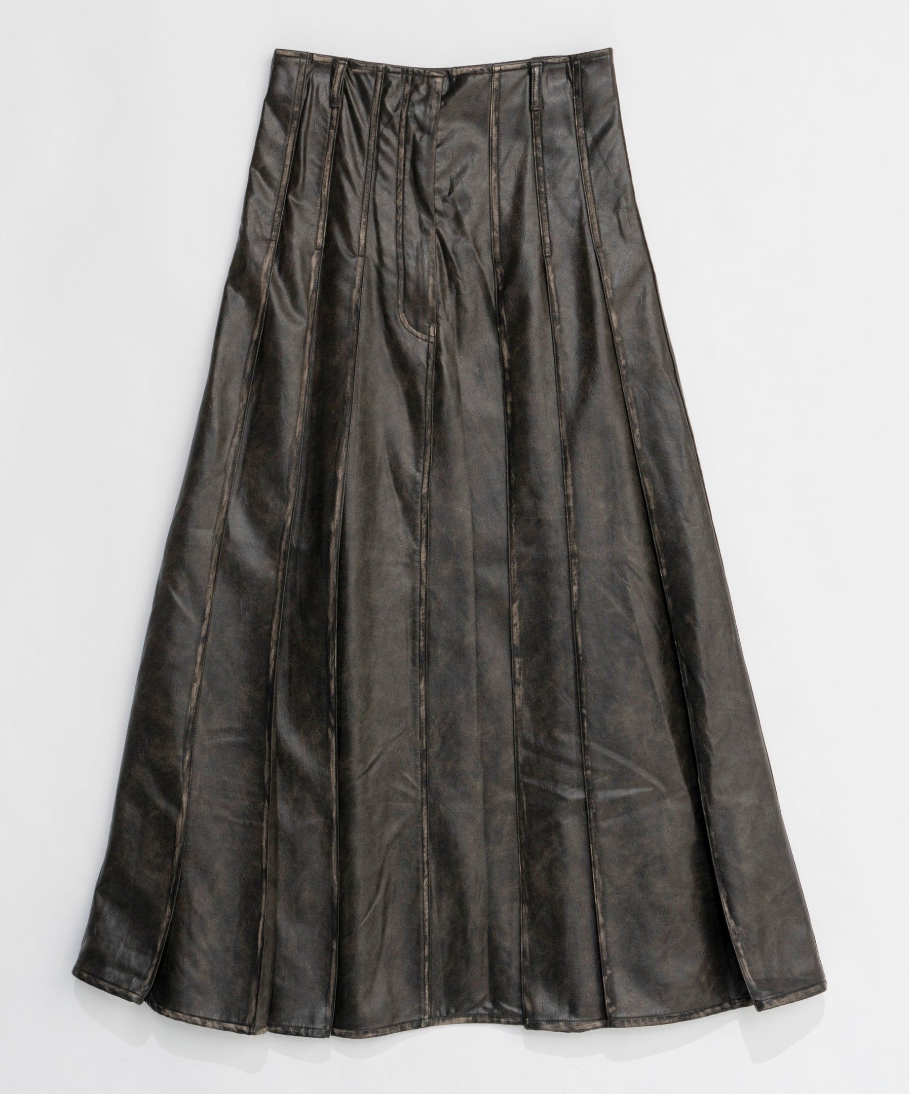 Tack Pleats Vegan Leather Long Skirt