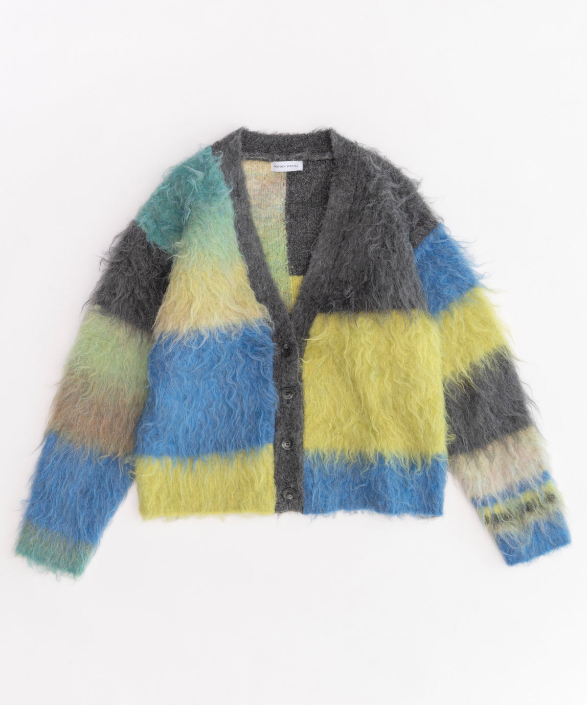 【SALE】Block Switching Shaggy Knit Cardigan