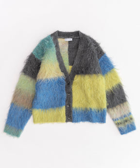 【SALE】Block Switching Shaggy Knit Cardigan