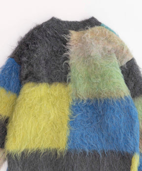 【SALE】Block Switching Shaggy Knit Cardigan