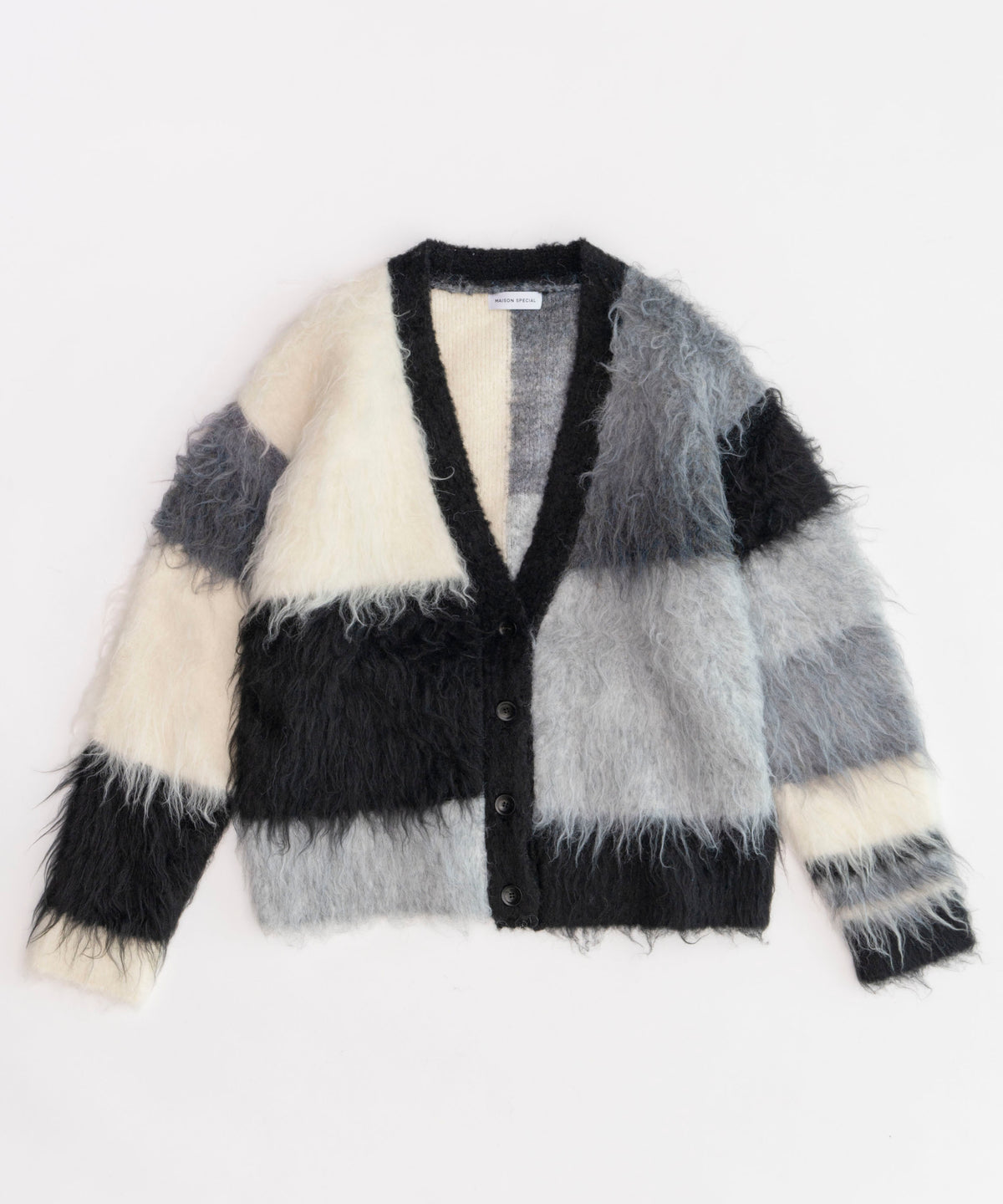 【SALE】Block Switching Shaggy Knit Cardigan