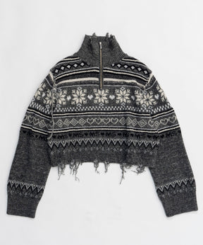 Nordic Pattern Half Zip Knit Tops