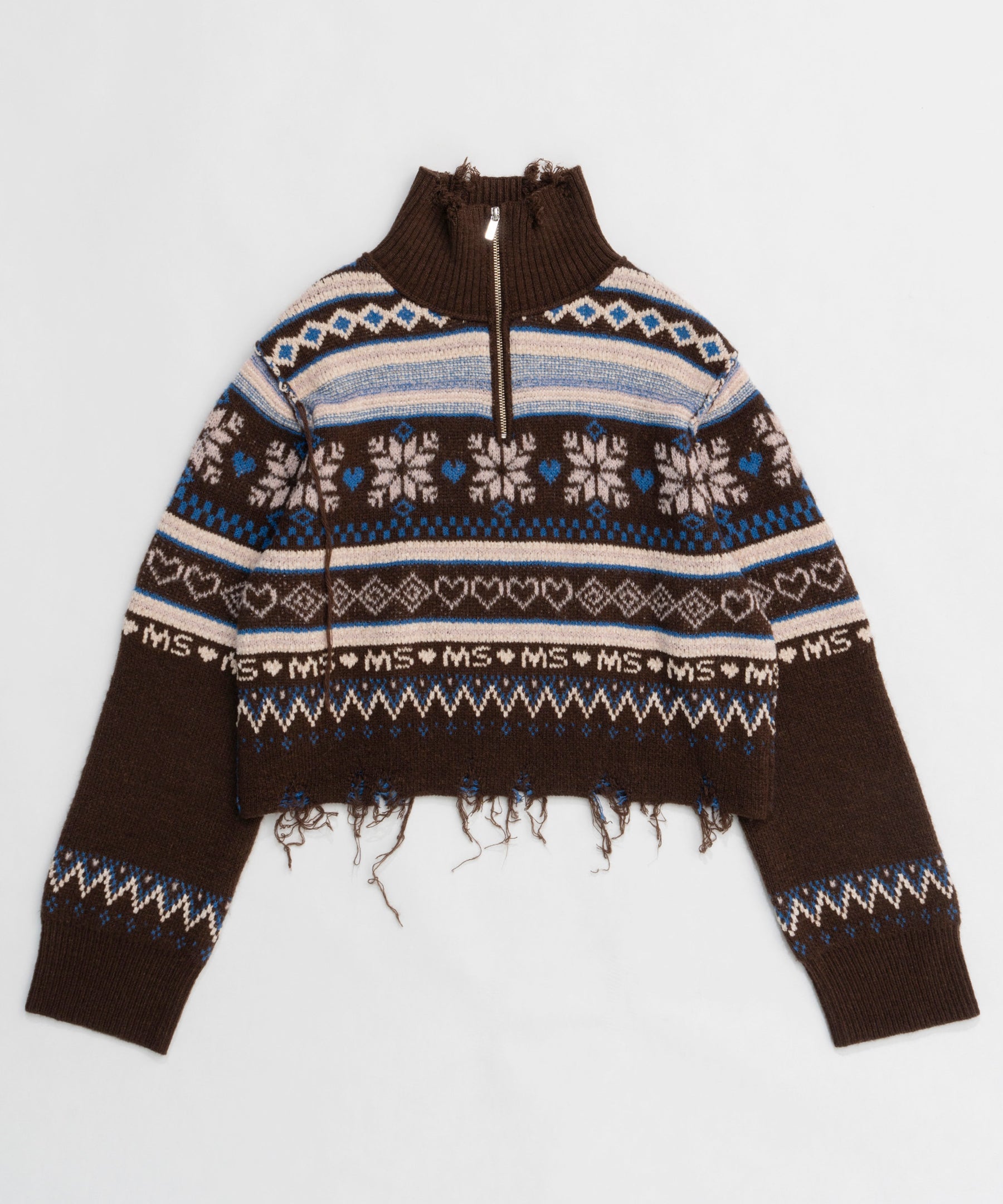 Nordic Pattern Half Zip Knit Tops