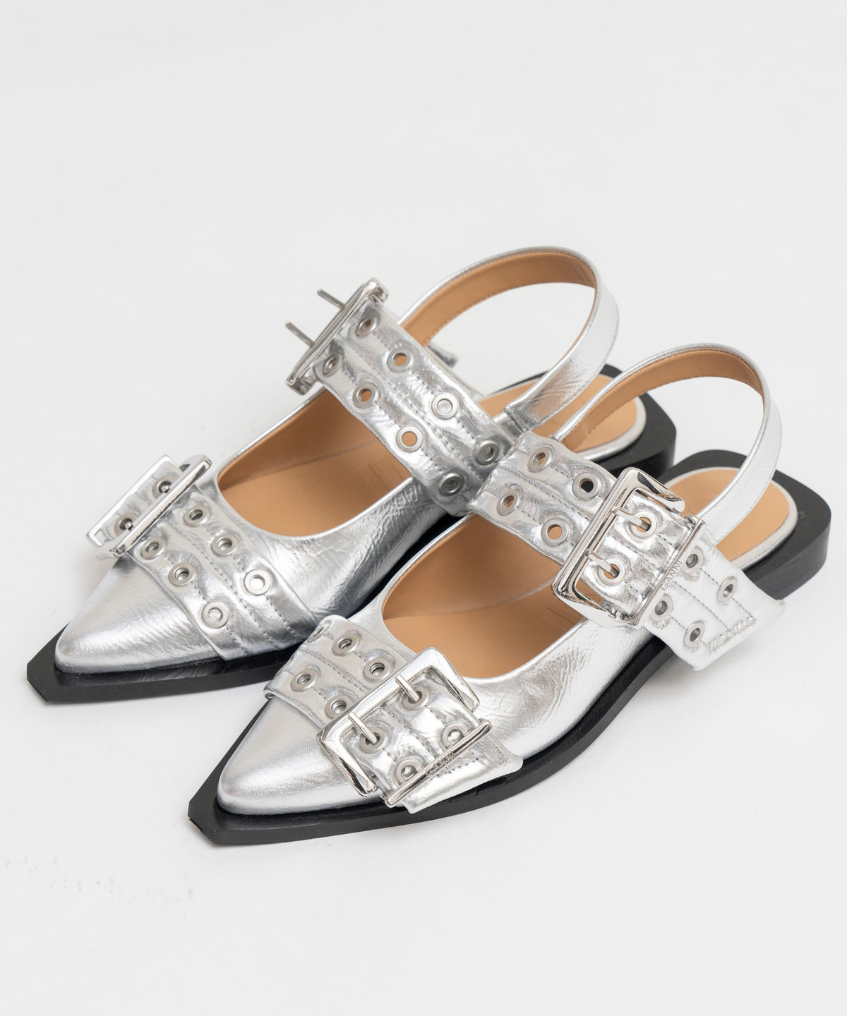 【GANNI】Feminine Buckle Ballerina Metallic