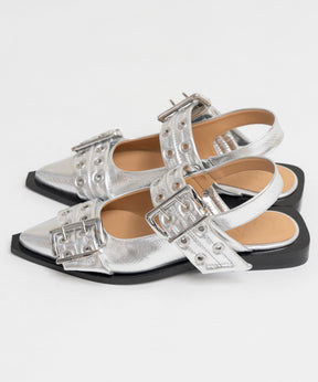 【GANNI】Feminine Buckle Ballerina Metallic