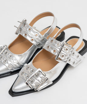 【GANNI】Feminine Buckle Ballerina Metallic