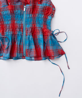 Checked Shirring Bustier