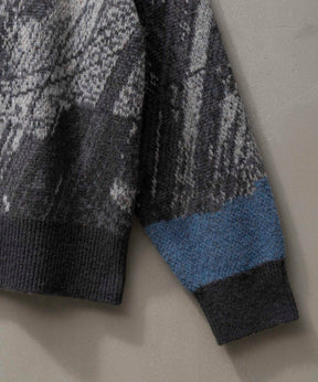 Airy Mohair Abstract Prime-Over Crew Neck Knit Pullover