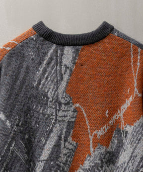 Airy Mohair Abstract Prime-Over Crew Neck Knit Pullover