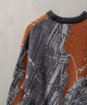 Airy Mohair Abstract Prime-Over Crew Neck Knit Pullover