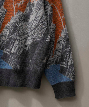 Airy Mohair Abstract Prime-Over Crew Neck Knit Pullover