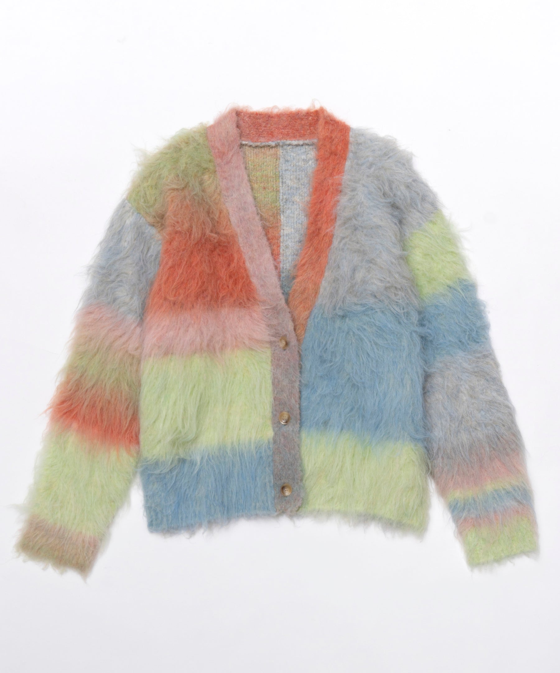 【SALE】Block Switching Shaggy Knit Cardigan