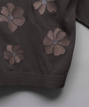 Prime-Over Flower Embroidery Long Sleeve Knit Shirt