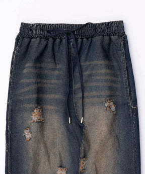 Denim Distressed Wide Skirt