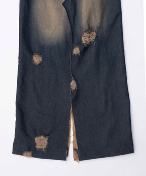 Denim Distressed Wide Skirt