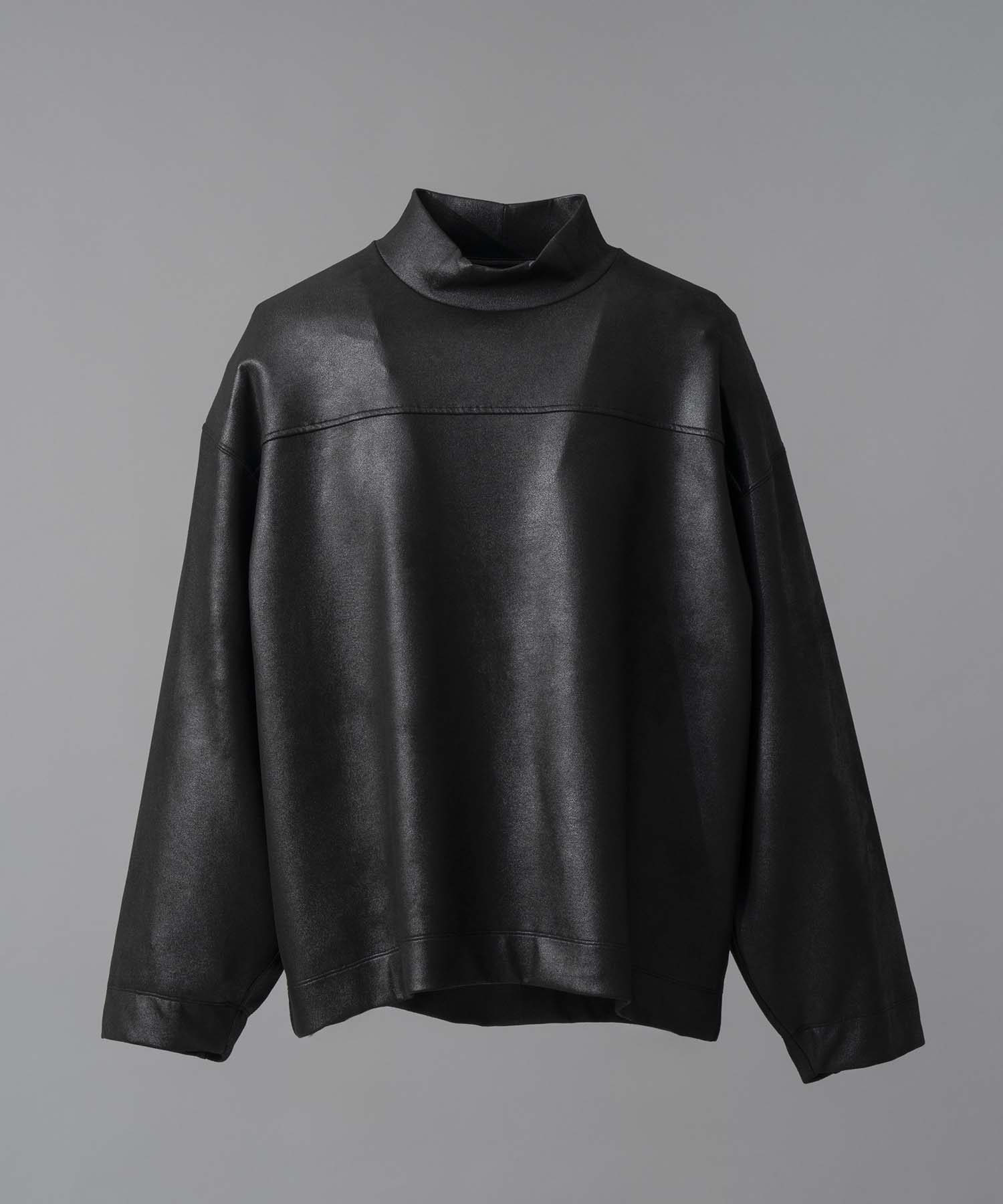 Leather-Like Prime-Over Mock Neck Pullover