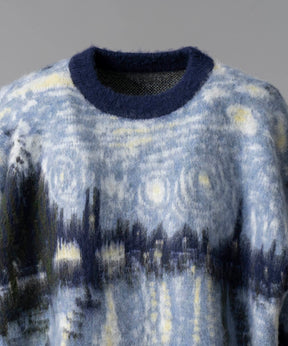 Prime-Over Landscape Painting Crew Neck Knit Pullover