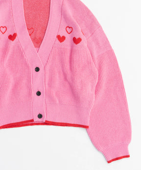 Heart Jacquard Short Length Knit Cardigan