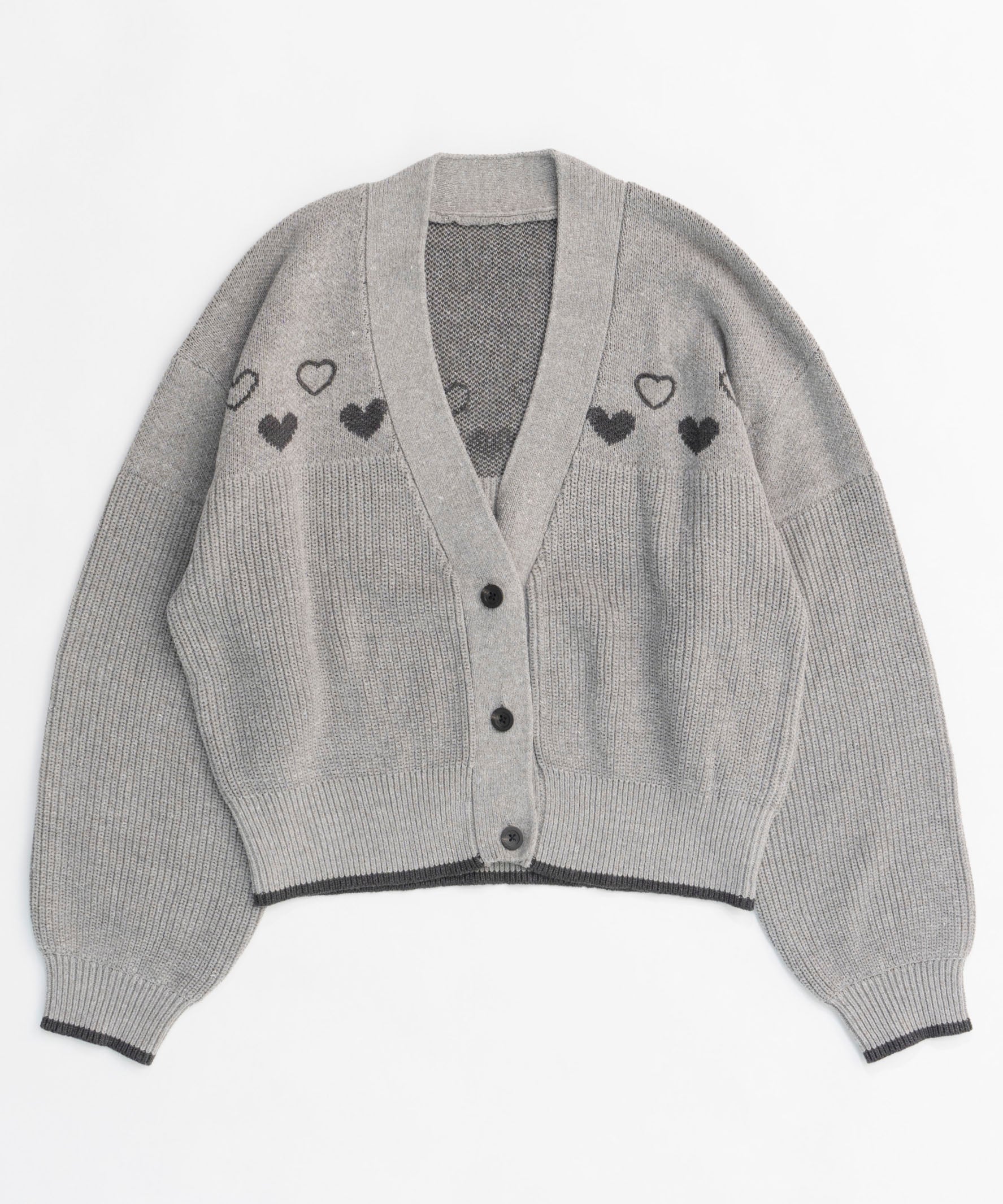 Heart Jacquard Short Length Knit Cardigan