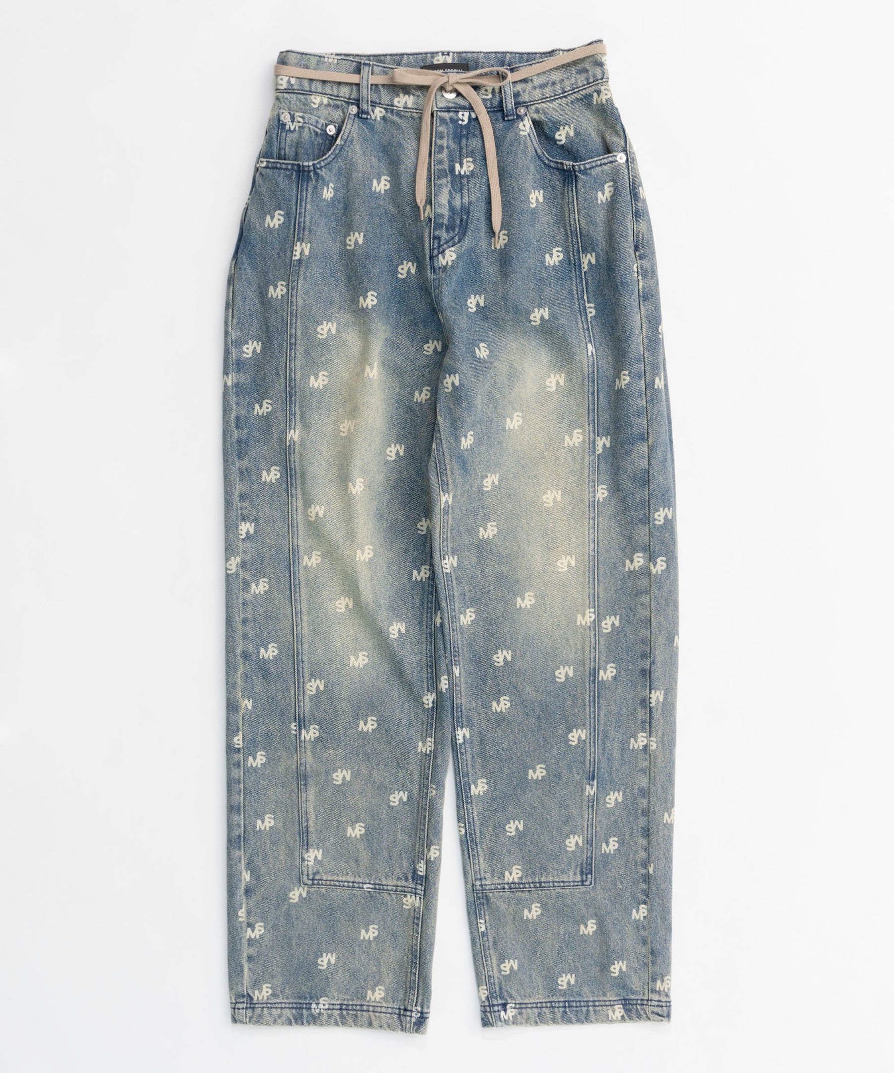 Monogram Print Denim Pants