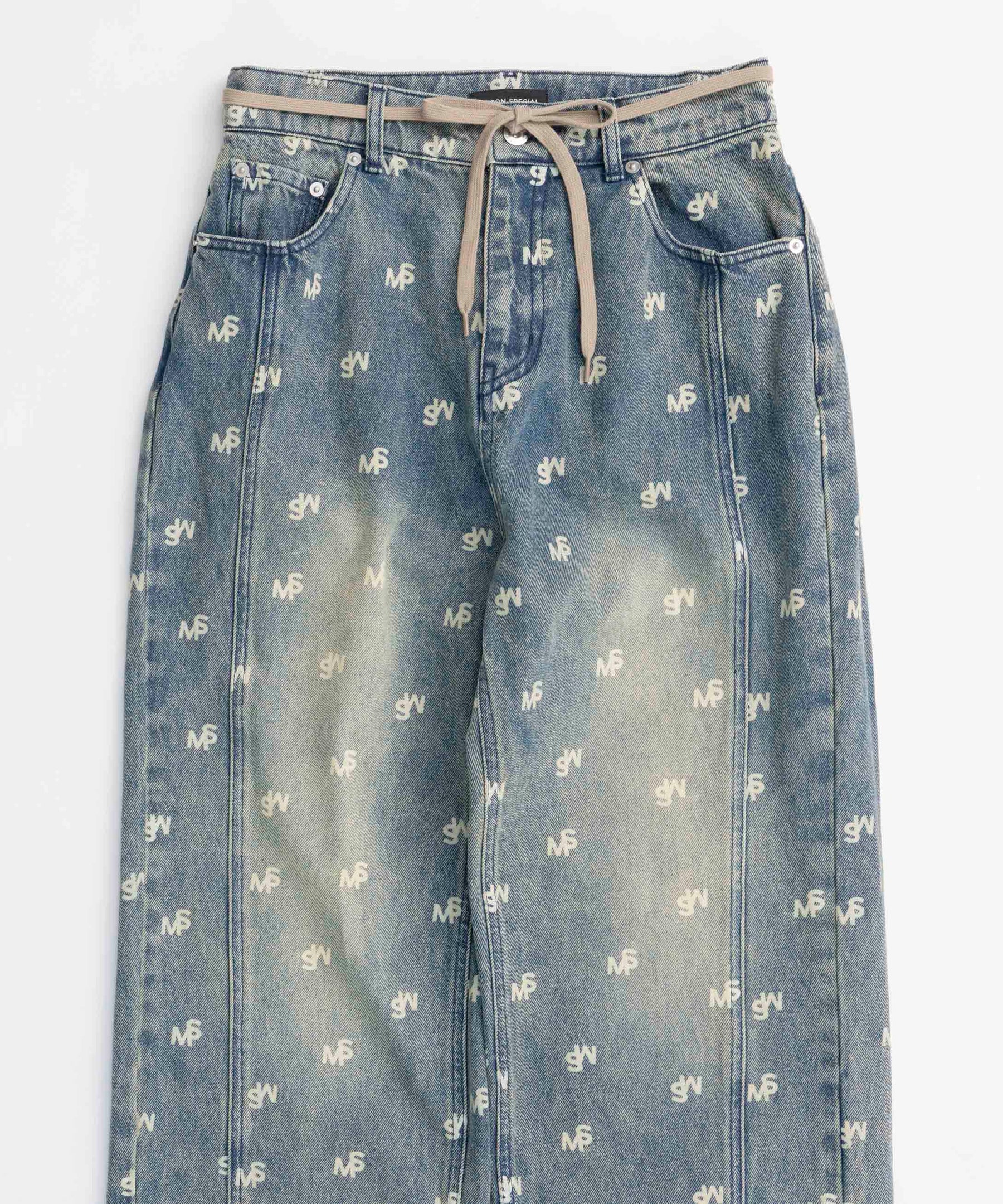 Monogram Print Denim Pants