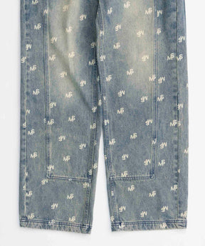 Monogram Print Denim Pants