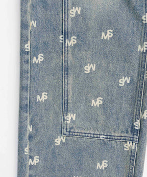 Monogram Print Denim Pants