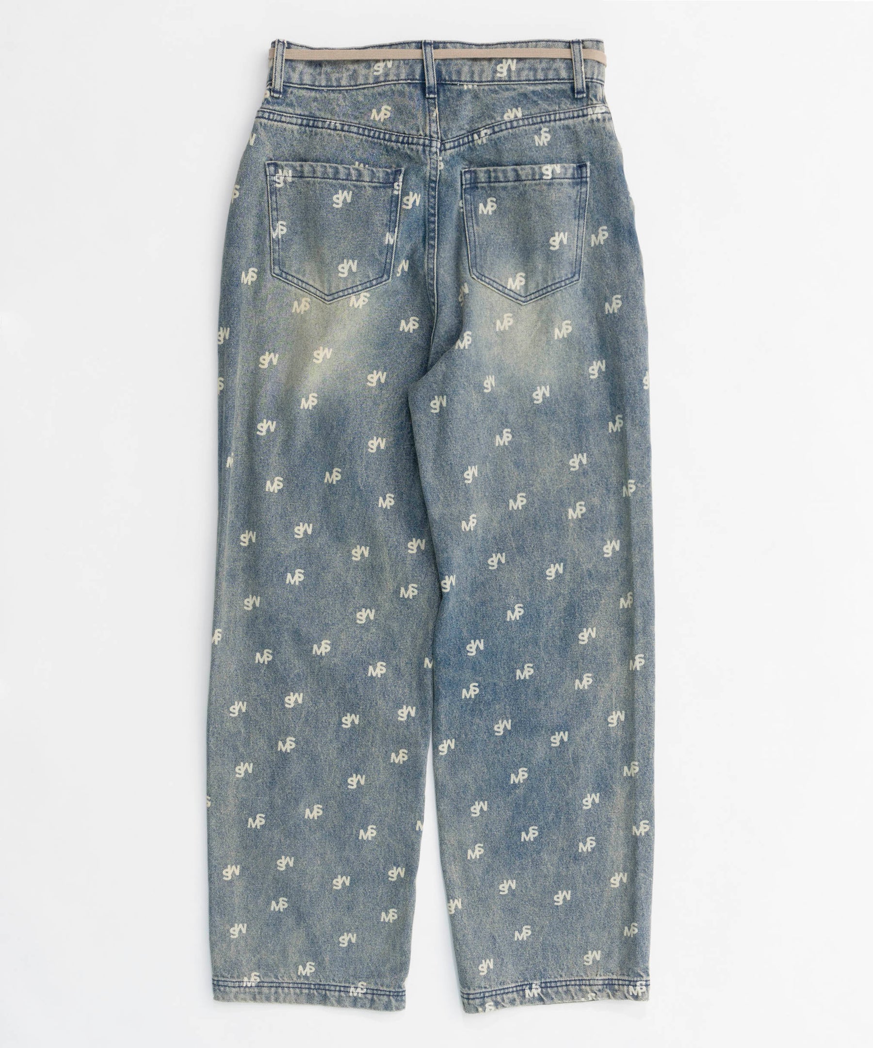 Monogram Print Denim Pants