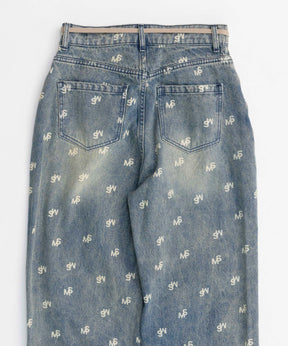 Monogram Print Denim Pants