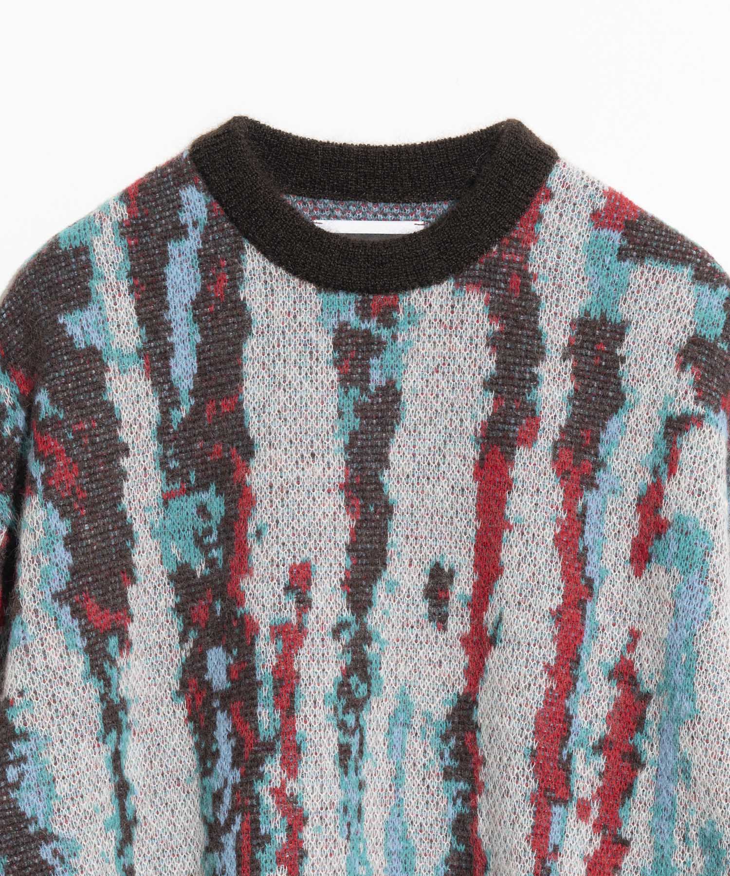 Airy Mohair Crazy Stripe Prime-Over Crew Neck Knit Pullover