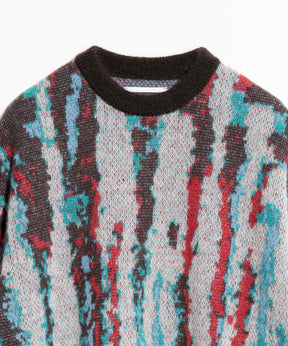 Airy Mohair Crazy Stripe Prime-Over Crew Neck Knit Pullover