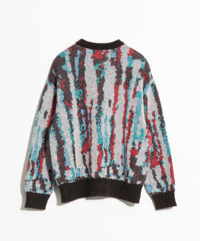 Airy Mohair Crazy Stripe Prime-Over Crew Neck Knit Pullover