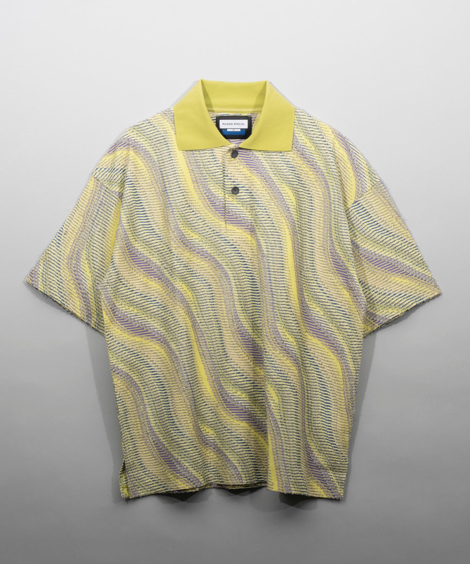 Wave Back Cut Jacquard Prime-Over Short Sleeve Polo Shirt