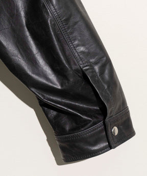 Buffalo Crack Leather Prime-Over Single Rider Collared Jacket