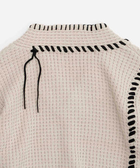 Oni-Waffle Embroidery Prime-Over V-Neck Knit Pullover