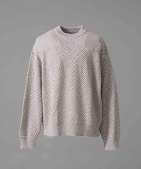 Slub Yarn Mixed Bias Mesh Prime-Over Crew Neck Knit Pullover