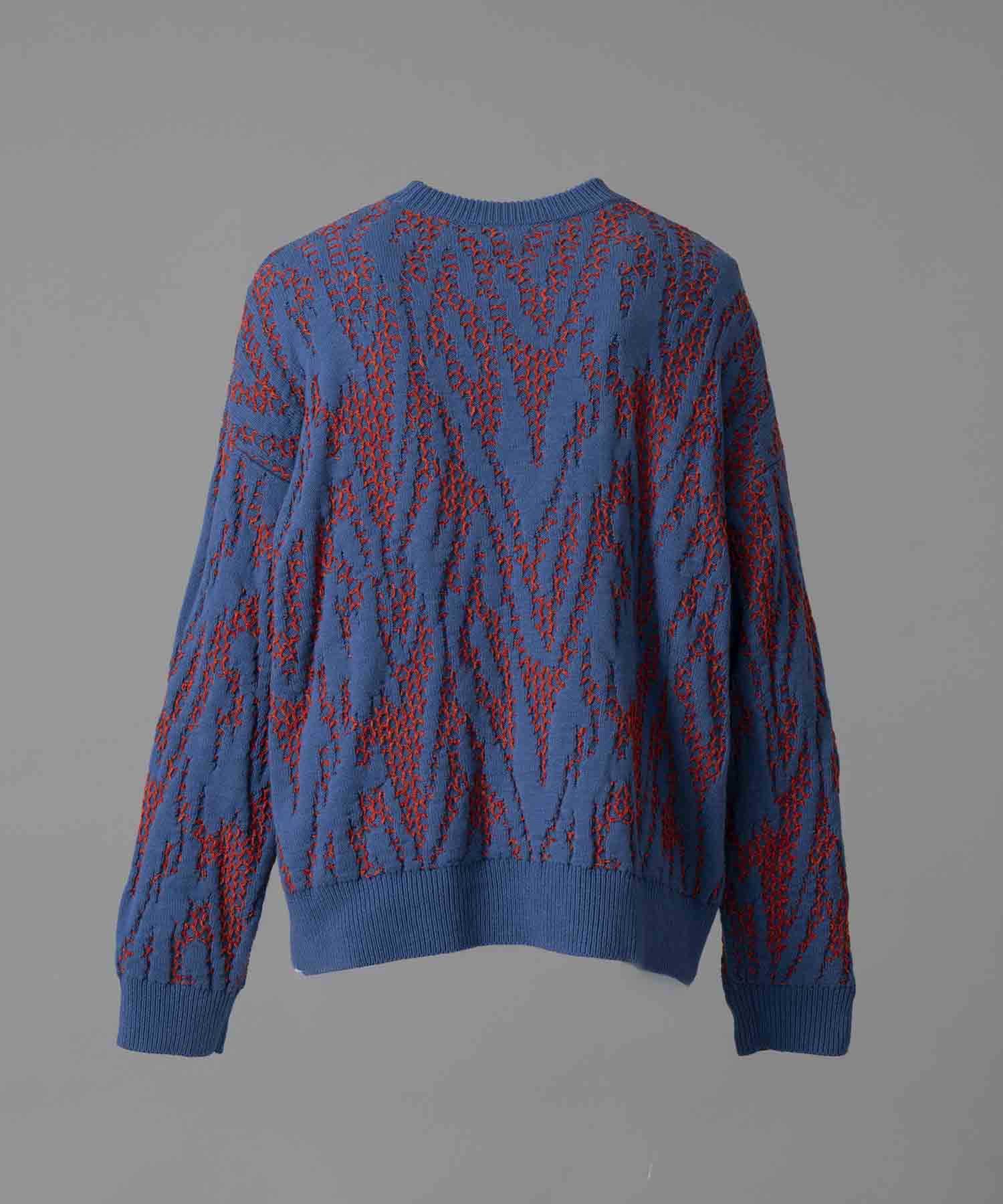 Prime-Over Thunder Mesh Jacquard Crew Neck Knit Pullover