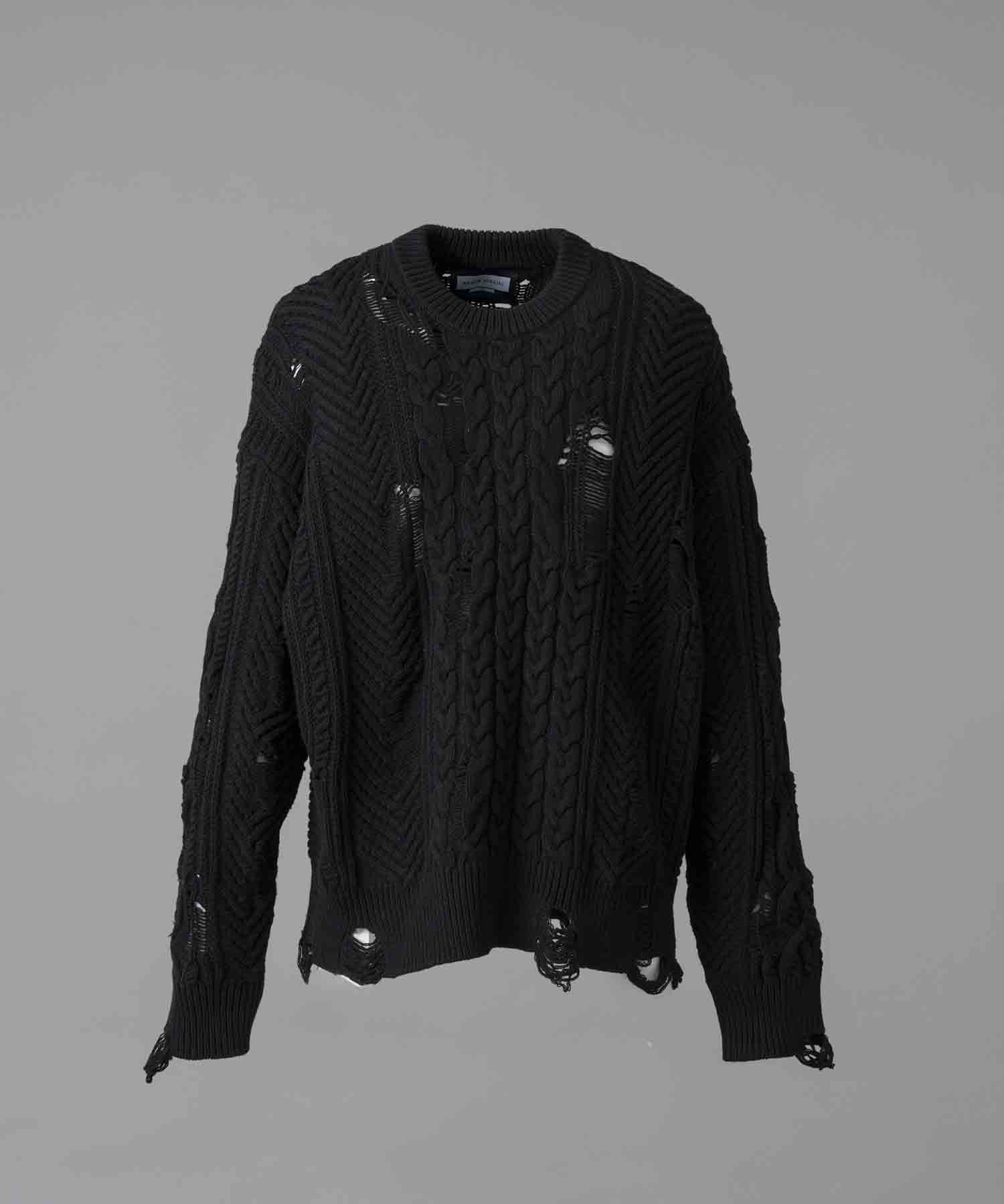 Damaged Cable Prime-Over Crew Neck Knit Pullover