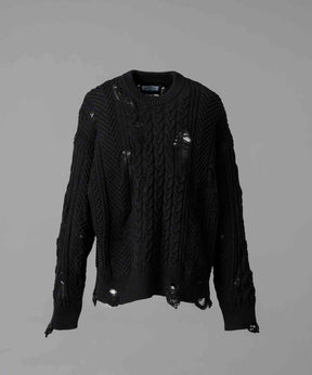 Damaged Cable Prime-Over Crew Neck Knit Pullover