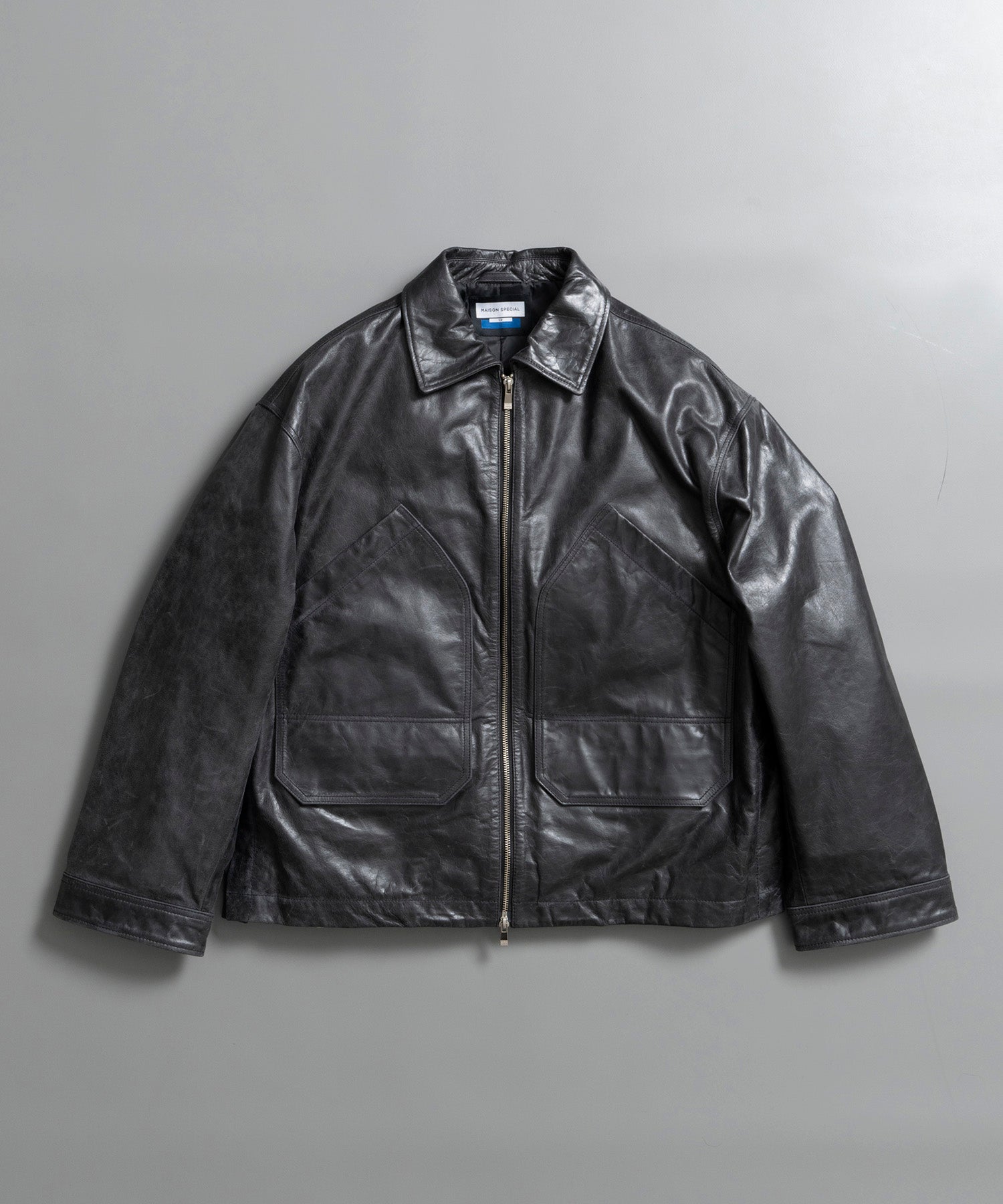 Buffalo Crack Leather Prime-Over Single Rider Collared Jacket