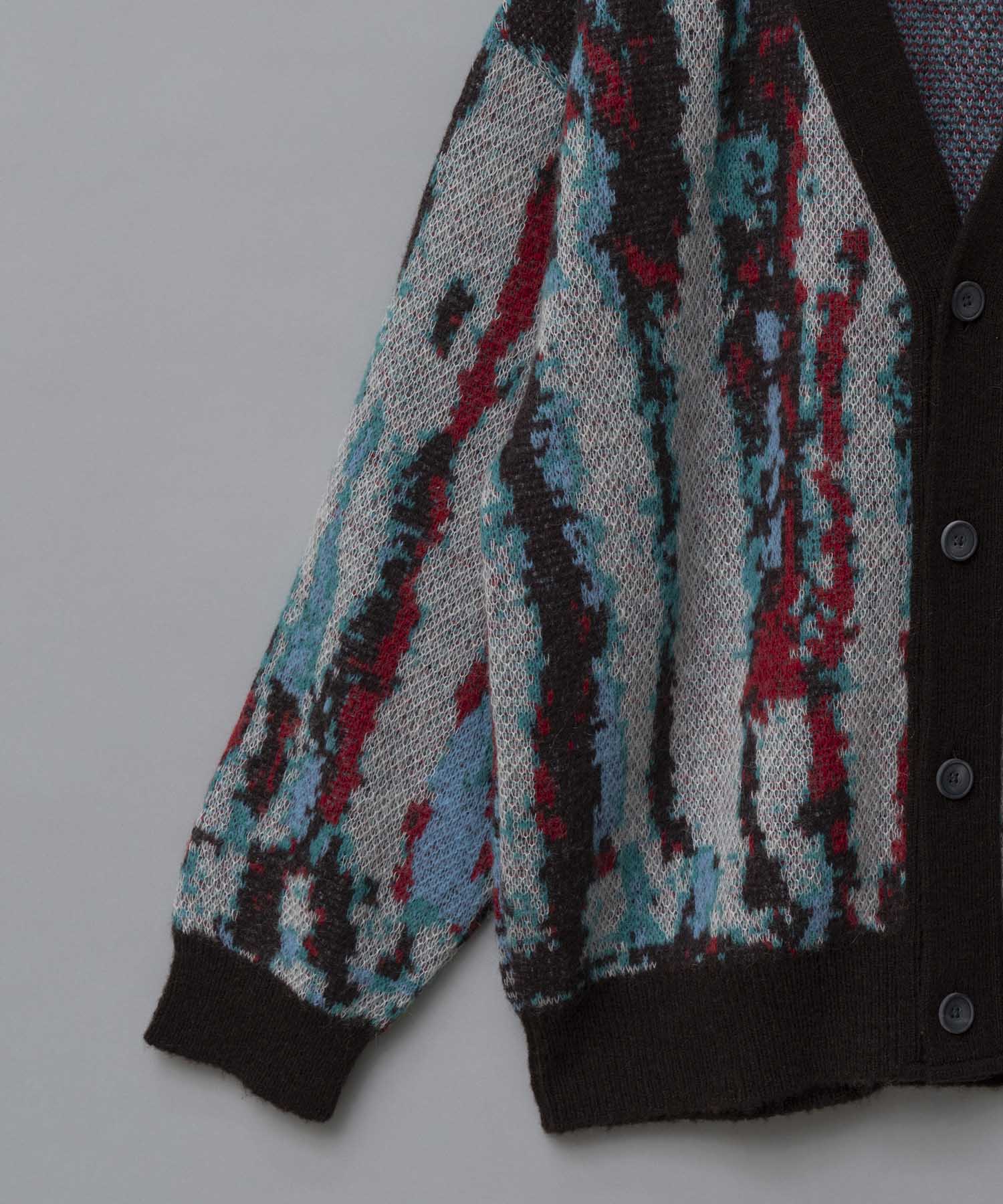 Airy Mohair Crazy Stripe Prime-Over V-Neck Knit Cardigan