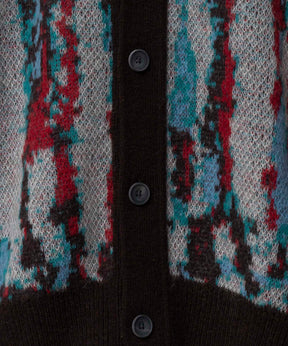 Airy Mohair Crazy Stripe Prime-Over V-Neck Knit Cardigan