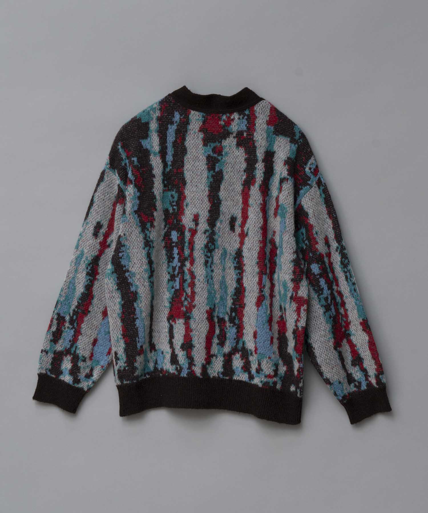 Airy Mohair Crazy Stripe Prime-Over V-Neck Knit Cardigan