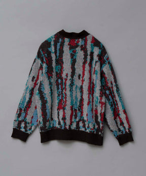 Airy Mohair Crazy Stripe Prime-Over V-Neck Knit Cardigan