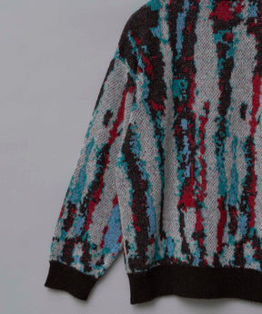 Airy Mohair Crazy Stripe Prime-Over V-Neck Knit Cardigan