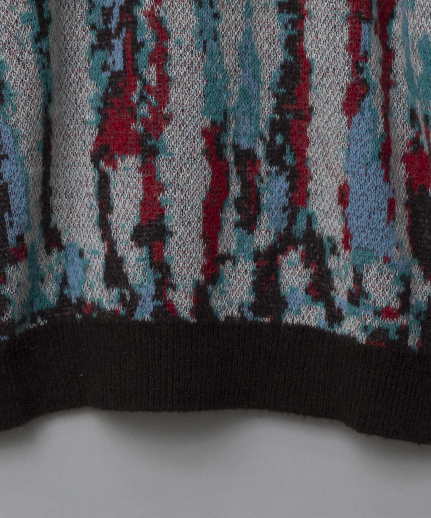 Airy Mohair Crazy Stripe Prime-Over V-Neck Knit Cardigan