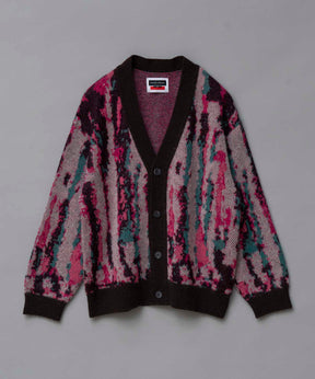 Airy Mohair Crazy Stripe Prime-Over V-Neck Knit Cardigan